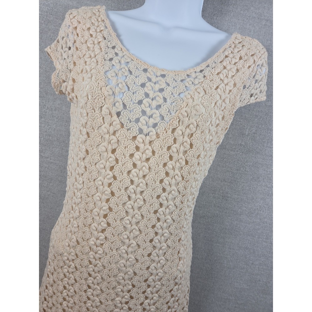 FREE PEOPLE Dress XS Lace Crochet Overlay Cap Sleeves Pullover Lined Boho Fairy